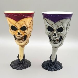 Skull Goblet Hard Plastic Wine Glasses, Set of 2, One is Purple, One is Maroon